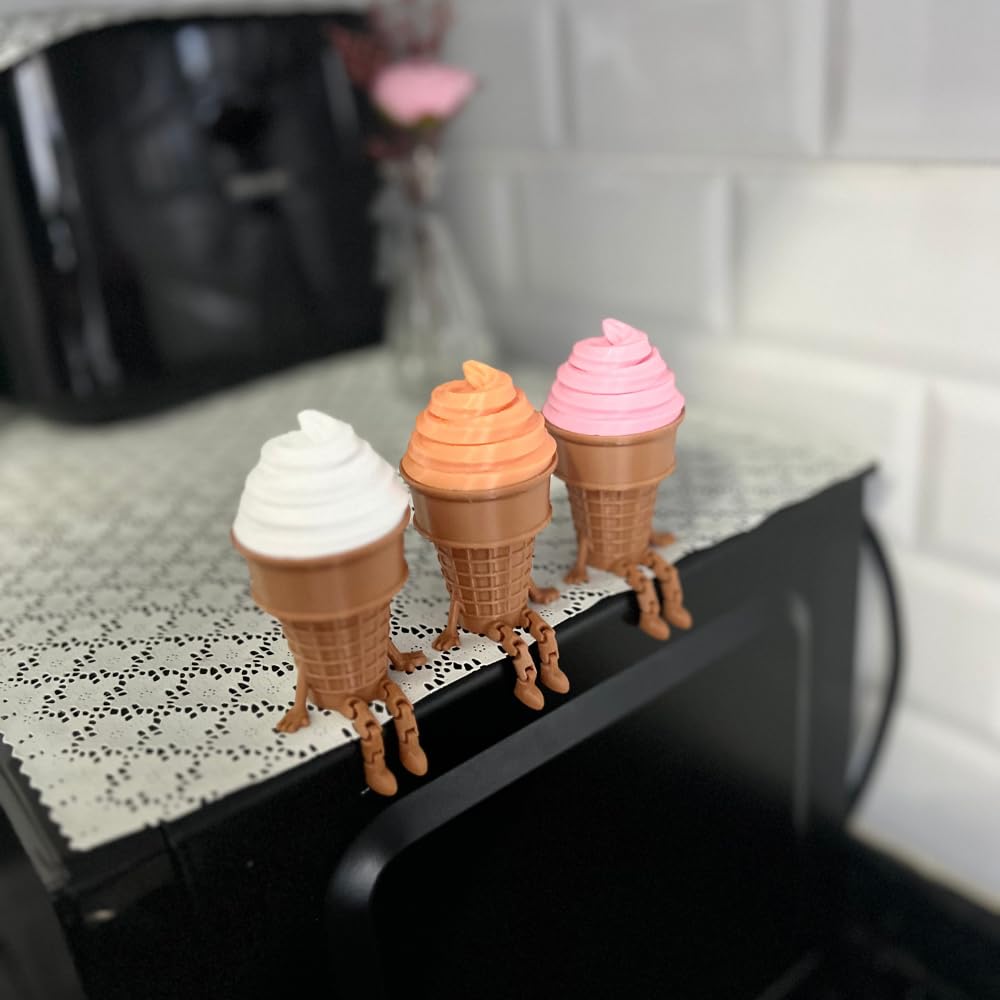 3'lü Renkli Dondurma Külahı Dekoratif Figür Seti - Sevimli Bacaklı Masaüstü Süs (Her biri 7.5 x 4.3 cm) BANK DAHİL DEĞİLDİR