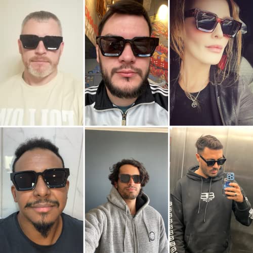 YAMEIZE Thick Frame Square Sunglasses - Trendy Chunky Rectangle Sun Glasses for Women Men UV400 Protection 6