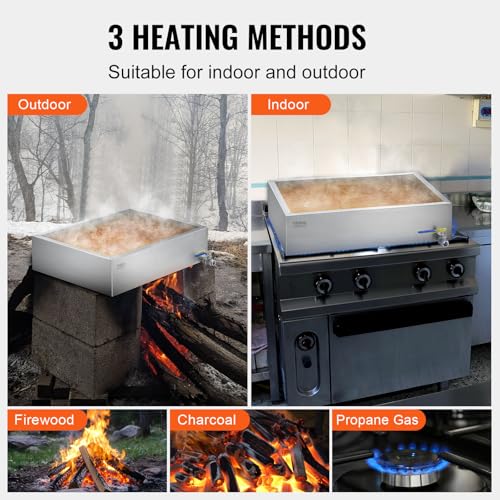 Image of VEVOR Maple Syrup Evaporator Pan, 11.2 Gal, 24 x 18 x 6 Inch Maple Syrup, 304 Stainless Steel Maple Syrup Pan, Evaporator Pan with 1 Valve and 3 Heating Methods, for Home, Outdoor