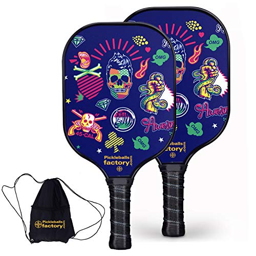 Pickleball Set, Pickleball Paddles, Pickleball Paddle Set of 2, Skull Pickle Ball Paddle with Pickleball Bags as Pickleball Gifts for Women Men Beach Ball Game Outdoor