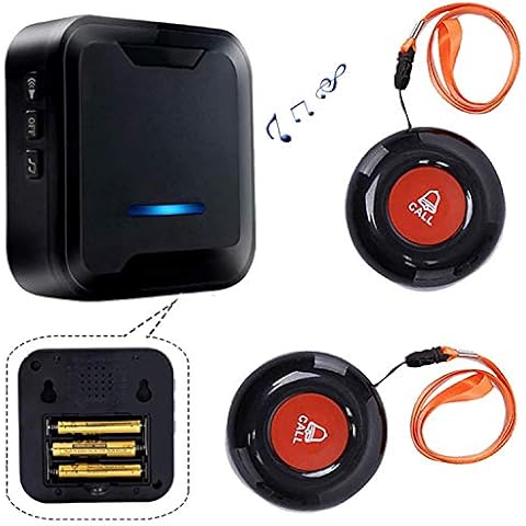 Wireless Portable Caregiver Pager/Emergency Call Button Bell/Panic Alarm System/Personal Calling Alert Help for Elderly Senior Patient Home with 1Battery Receiver & 2Call Button Cover