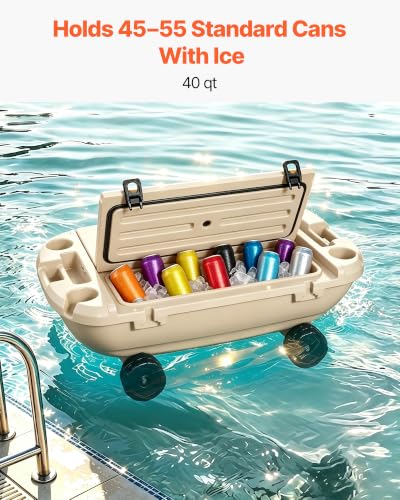 Image of VEVOR Floating Cooler 40 QT Floating Ice Chest with Wheels & Tow Rope, Premium LLDPE Amphibious Beverage Cooler for Water & Land, Stable Cruising on Lake, River, Seashore, Beach, Kayak