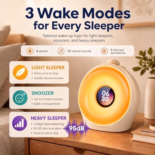 Sunrise Alarm Clock with 3 Unique Wake Up Modes for Every Sleeper, Sound Machine Night Light with 10 Natural White Noise Sounds and 8 Dimmable Ambient Mood Lighting for Bedrooms, Adults, Kids - Image 3