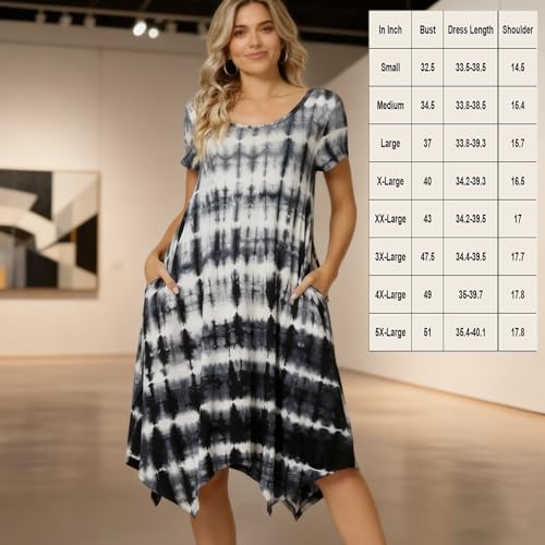 Image of Women Casual Loose Soft Crewneck Short Sleeve Pockets Swing T-Shirt Dress