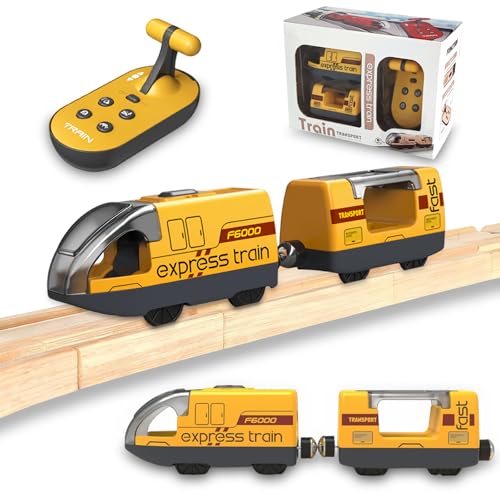 IWTBNOA Tren Eléctrico a Distancia para Pista de Madera, Tren Eléctrico de Juguete Niños con 4 Efectos de Sonido, Juguetes Año Nuevo Navidad Regalos de Cumpleaños para Niños
