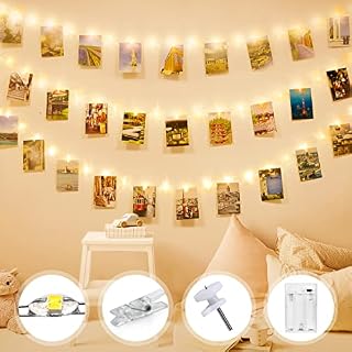 100 Upgrade LED Photo Clip String Lights,10M Picture Pegs Fairy Lights with 60 Clips Battery Powered Silver Wire Hanging String Photo Display for Bedroom Wall Wedding Party Christmas Decoration Indoor
