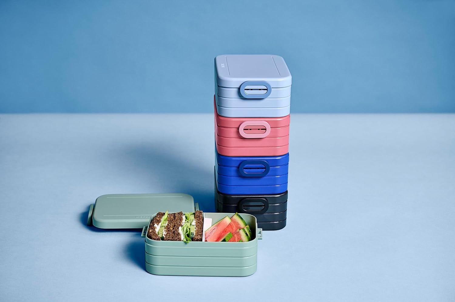 Mepal | Take a Break Duo Pack | Brotdose To Go | Lunchboxen für 2 bis 4 Sandwiches oder 4 bis 8 Brotscheiben | ideal für Meal Prep | Essenbox mit Unterteilung | Nordic Pink