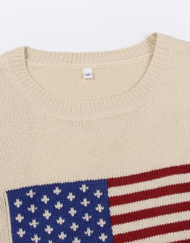 Image of Womens American Flag Sweater Crew Neck Casual Pullover Sweater