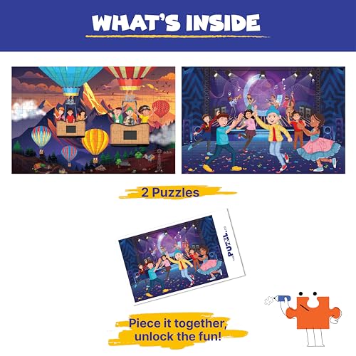 Image of Set of 2 Jigsaw Puzzles for Kids Age 6+ | 150 Pcs Each | Music Festival & Hot Air Balloon Theme | Educational Puzzle Game for Boys & Girls | Fun, Brain-Boosting Gift