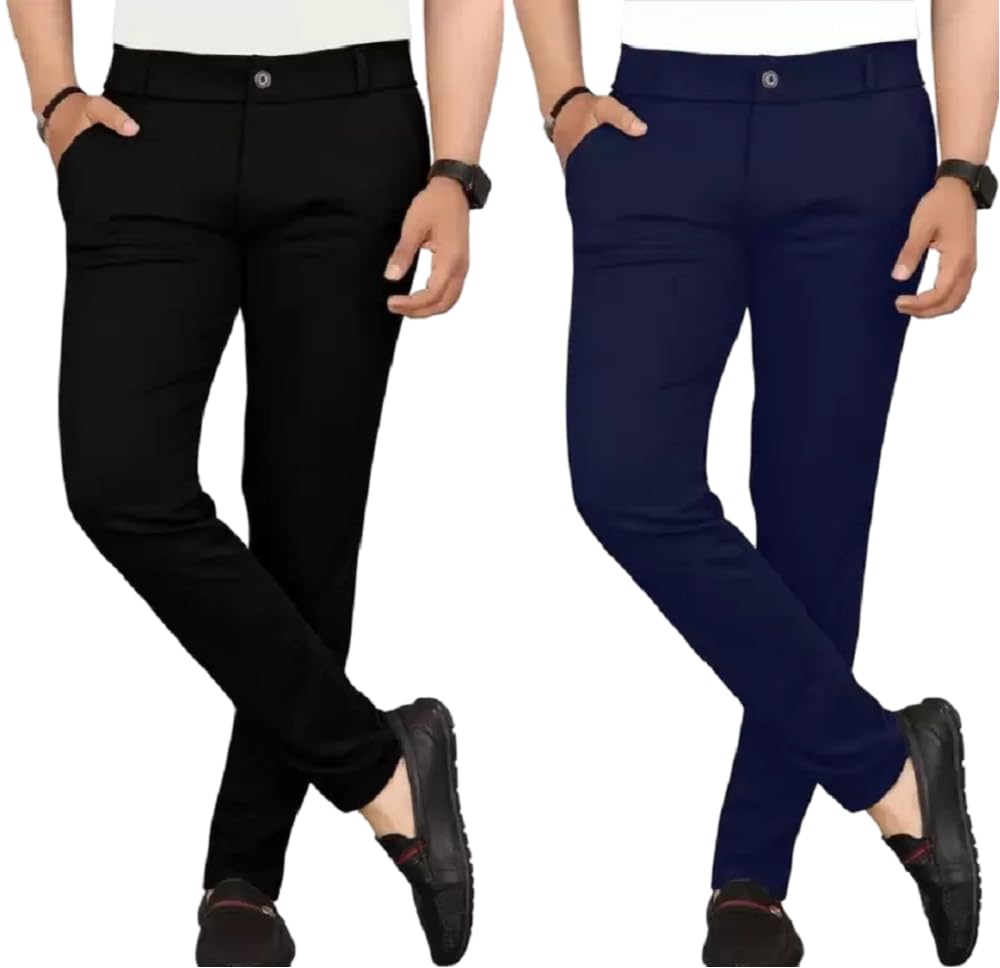 Men's Slim Fit Formal Trousers | Lycra Blend Fabric with Solid Pattern and Button Closure | Perfect for Office, Business, and Casual Outfits-picture-14