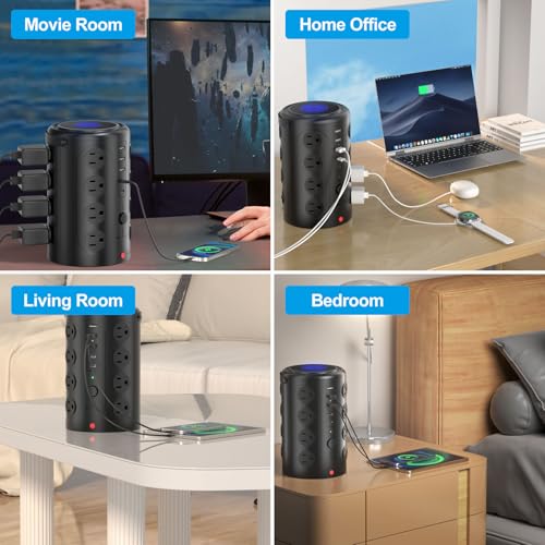 Image of Tower Surge Protector Power Strip (16 AC Outlets + 5 USB Ports Including 2 Type-C), 5FT Extension Cord, 1800J Protector Charging Tower, Essential for Home /Office /Dorm