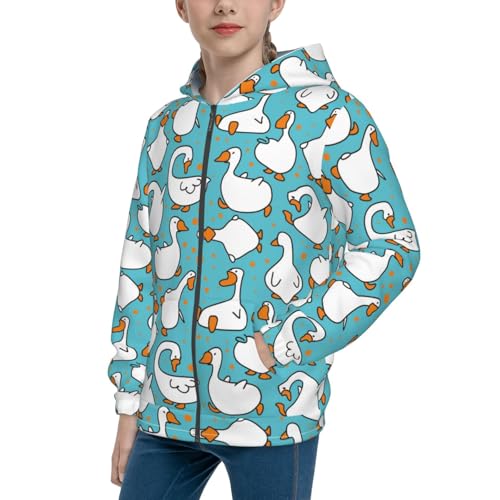 Cartoon Funny Goose Kids Pullover Hoodies Boys Zip Up Sweatshirts Girls Athletic Clothes with Pocket