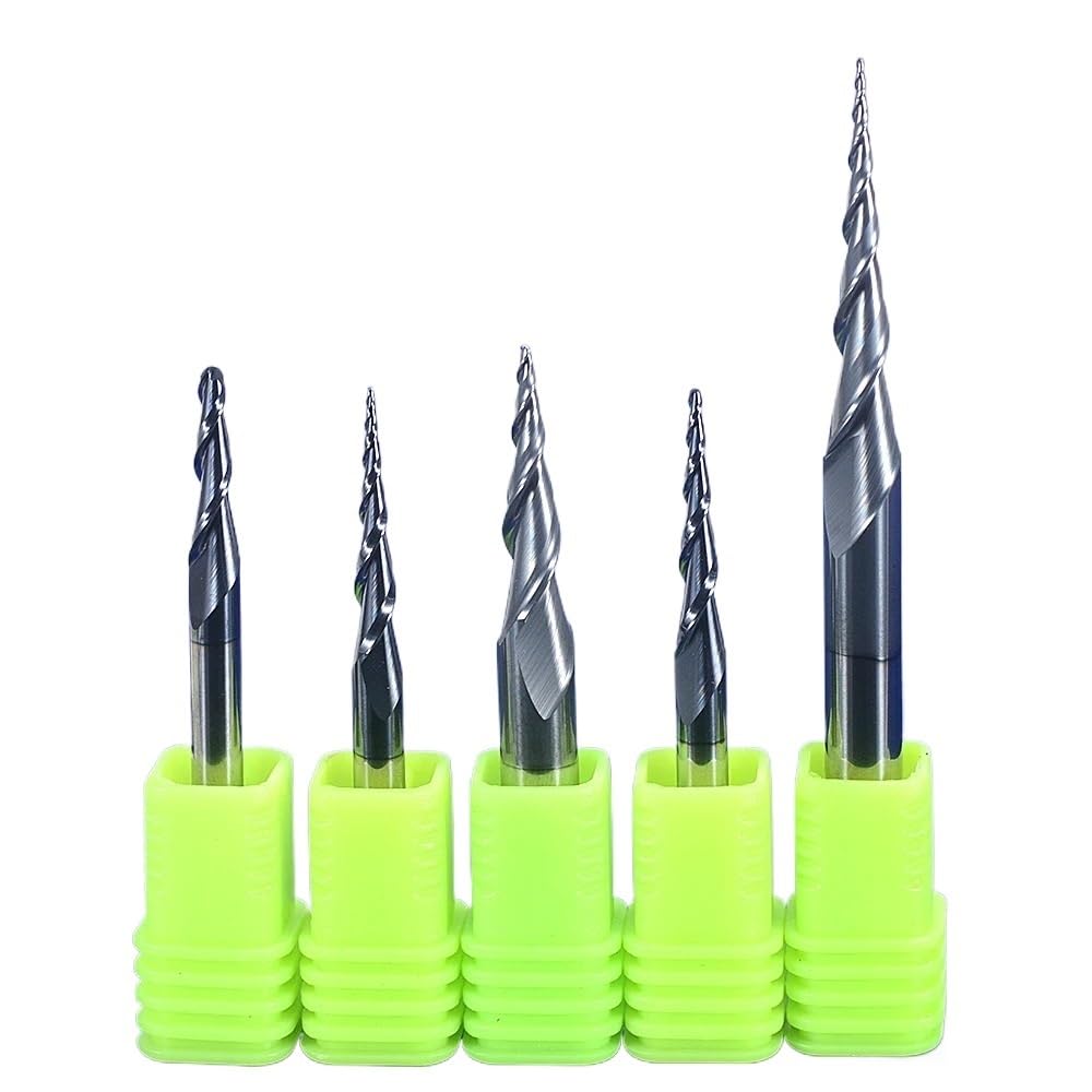 Frez trzpieniowy stożkowy 6 mm HRC55 Frez węglikowy z 2 rowkami do drewna i metalu, 1 szt.(R2.0x30.5xD6x75L)