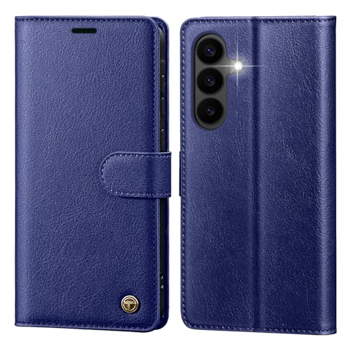 Étui Samsung Galaxy S26 en cuir véritable bleu roi avec protection RFID élégante pour l'homme