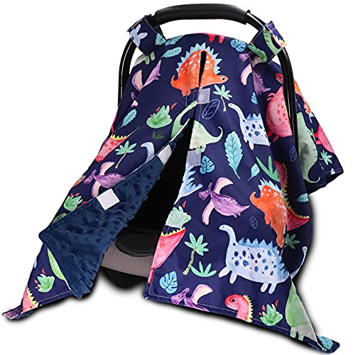 Image of Baby Car Seat Cover, Peekaboo Opening Infant Carseat Canopy for Boys Girls, Warm Minky Blanket Car Seat Covers for Newborn, Carrier Cover Poncho, Nursing Covers for Breastfeeding