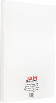 JAM PAPER Legal 80lb Cardstock - Glossy 2 Sided - 8.5 x 14 Coverstock - 216 gsm - White - 50 Sheets/Pack