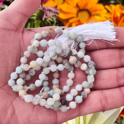 Image of Apnisanskriti Premium Amazonite Stone Mala for Men and Women (6mm, AAA Quality, Lab Certified, 108+1) - Natural Stone Beads Mala - Greenish Blue Colour - Pack of 1