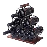 YCOCO Wine Holder,3 Tier 6 Bottles Countertop Wine Rack,Tabletop Wood Freestanding Wine Storage for