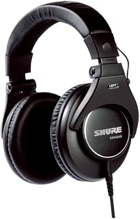 Shure SRH840 Fones de ouvido profissionais para monitoramento, resposta de frequência precisamente ajustada e drivers dinâmicos de neodímio de 40 mm proporcionam graves ricos, médios