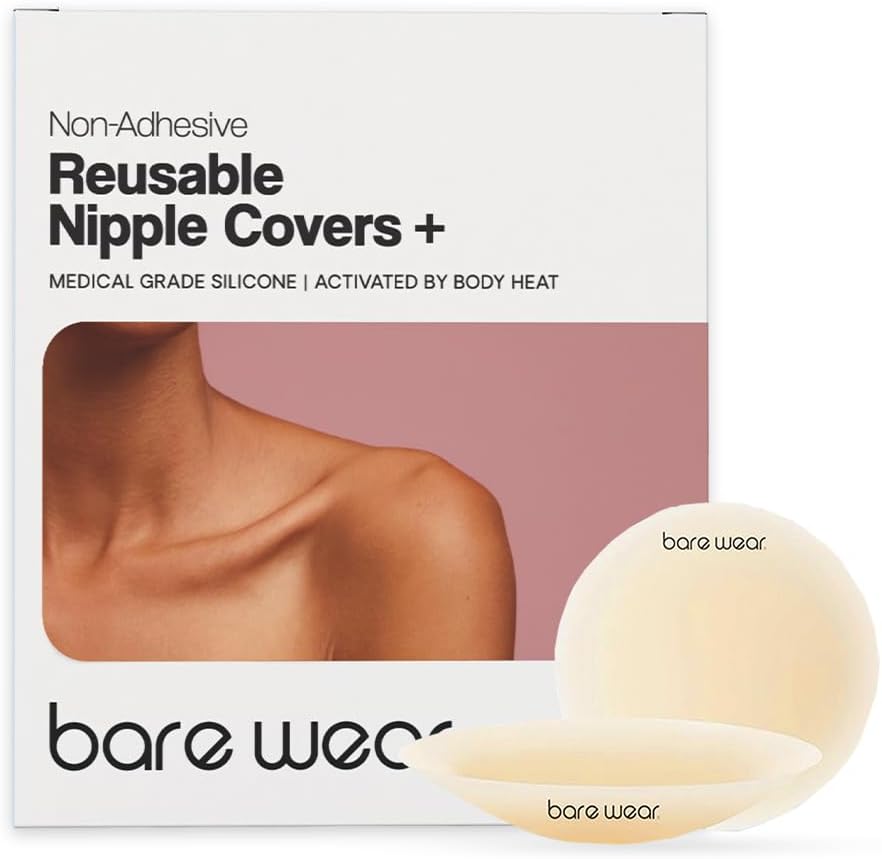 Non-Adhesive Nipple Covers Plus - Not Sticky, Grippy, Reusable Nipple Pasties Plus (10 cm, Beige)