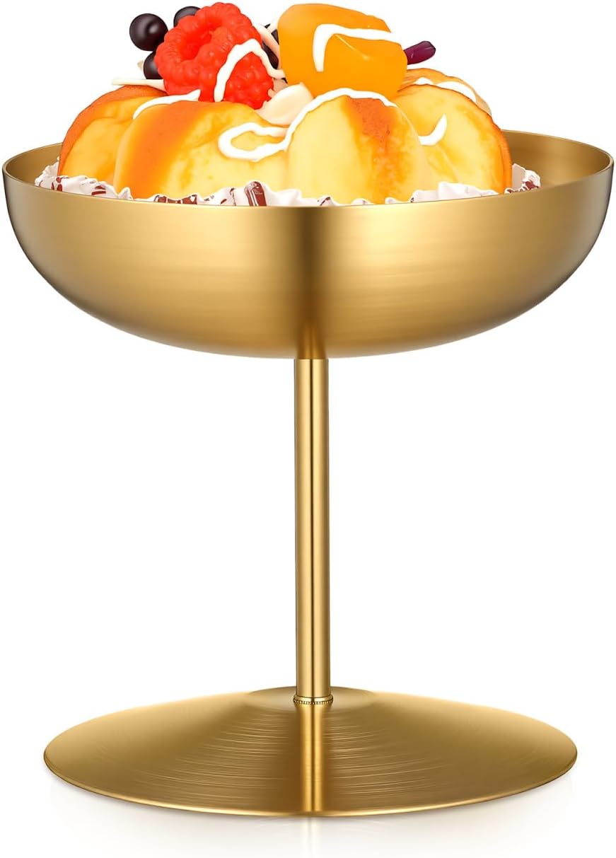 Cabilock Stainless Steel Ice Cream Cup, Gold Footed Dessert Bowl for Sundae Pudding Sorbet Fruit Salad and Smoothie Serving, Reusable Coupe Cup for Parties Hotels and Family Gatherings
