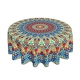 BETGINY Boho Tablecloth 70 Inch Round Waterproof Rustic Colorful Mandala Tablecloths Fabric Farmhouse Table Cloth Decorative for Picnic Party Holiday Home Indoor Outdoor