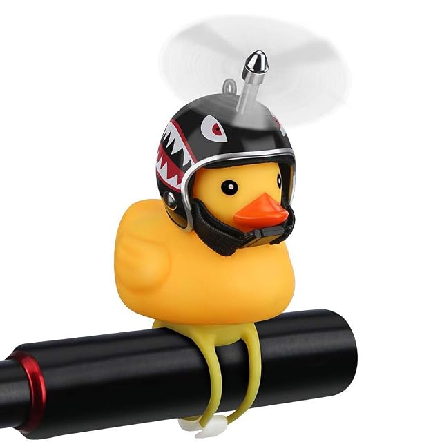 NEKRASH Duck Bike Bell Rubber Duck Bicycle Accessories with LED Light Cute Propeller Handlebar Bicycle Horns for Kids