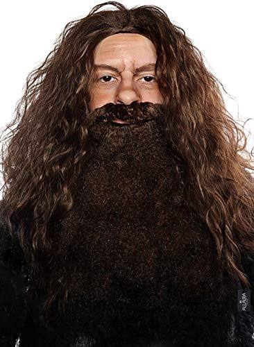 ALLAURA Brown Wizard Wig and Beard Set | Mens Wizard Character | Fake Wizard Beard Mustache Fits Adult Men Mens Halloween Costume Compatible with Viking Beard Costume & Viking Wig Man