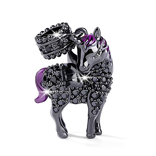 Gnoce"Divine Soul and Spirit" Black Plated Unicorn with Wings Beads 925 Sterling Silver Charm Pendant Locket fit for Bracelet/Necklace