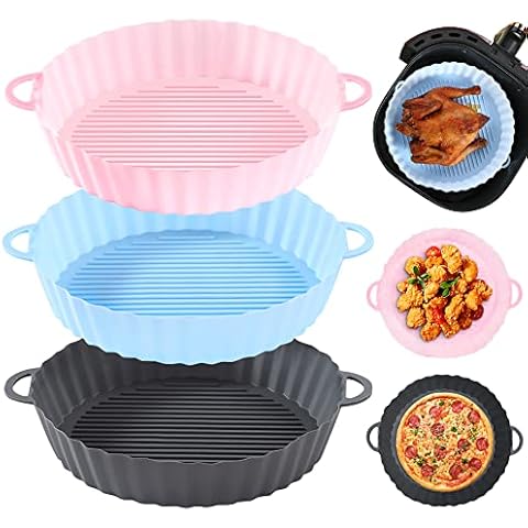LYLIDIA 3 Pcs Silicone Air Fryer Liner, 8" Tower Air Fryer Liners, Reusable Air Fryer Basket Accessories, Round Air Fryer Silicone Baking Tray, Food Grade Silicone Greaseproof Airfryer Pot, 3 Colors Cover