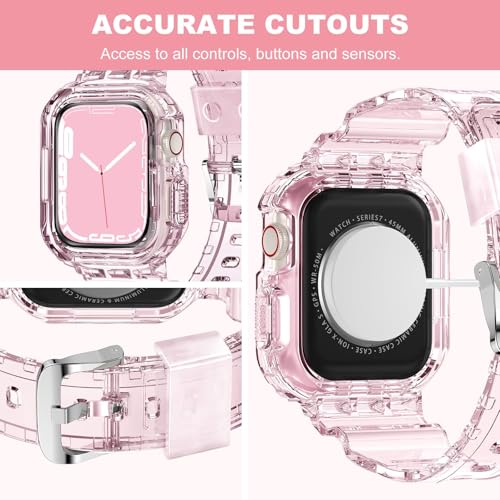 XYF Compatible for Crystal Clear Apple Watch Bands, 45mm 44mm Bumper Case for Men Women Jelly Sport Cover Strap for iWatch Ultra 3 2 Series 11 10 9 8 7 SE 6 5 4 3 (ClearPink, 44/45) by XYF - Image 4