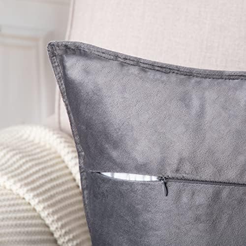 Madizz Pack of 2 Super Soft Velvet Decorative Cushion Covers with Fringe Luxury Style Cushion Case European Pillow Shell for Sofa Bedroom Square Grey 26x26 inch