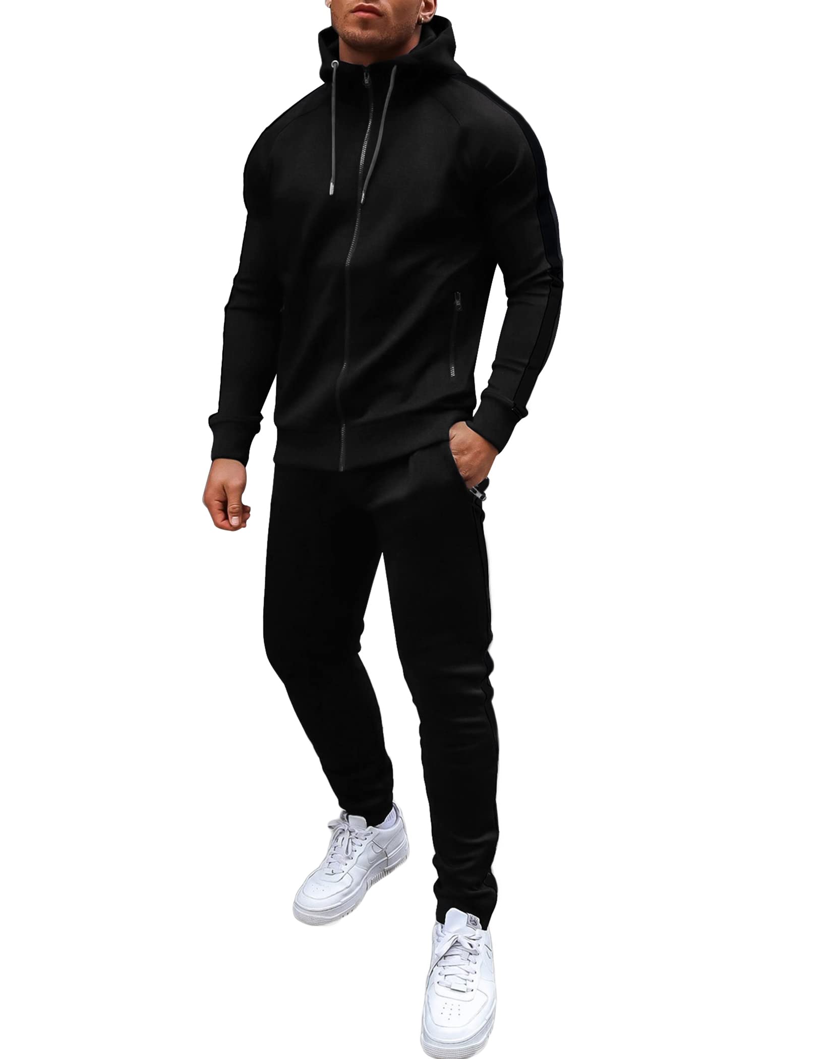 COOFANDY Tuta Da Uomo Set 2 Pezzi Pantaloni Jogging Pantaloni Tuta Con Zip Intera Capispalla Atletica Con Tasche Laterali Manica Lunga Palestra Causale
