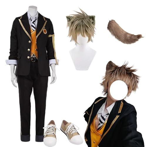 [推しコス屋]ツイステコスプレ ラギー コスプレ衣装 耳 尻尾付き [ウィッグ 靴 追加可能] フルセット 制服 サバナクロー寮 ハロウィン イベント (衣装＋ウィッグ, L)