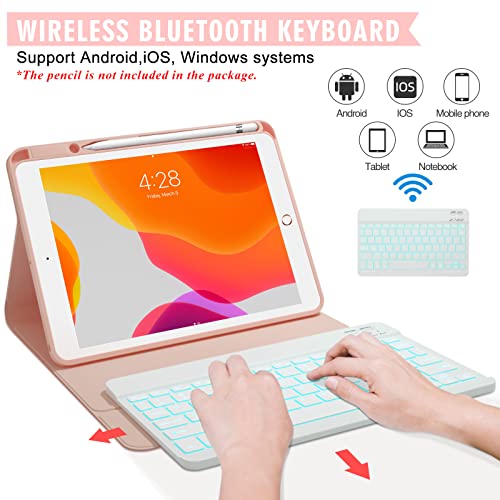 Keyboard And Case For Ipad 7Th/8Th/9Th Generation 10.2-Inch 2018/2020/2021, Ipad Air 3 2019, 2017 Ipad Pro 10.5-Inch Case With Pencil Holder, Detachable Wireless Bt Keyboard, Tablet Smart Cover(Pink) #TOP2