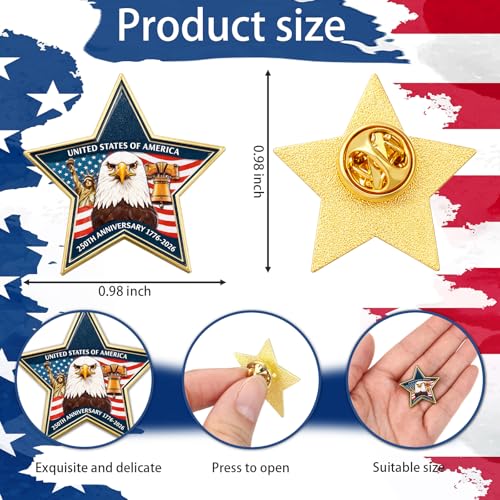 Image of Yinkin 48 Pcs 4th of July Label Pins 250th Anniversary Enamel Pins Bulk American Patriotic Brooch Memorial Day Gift Independence Day Backpacks Clothes Bags Accessories