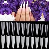 Noverlife 1200PCS C Gebogene Stiletto-Form Französisch Falsche Nagelspitzen, 10 Größen, halbe Abdeckung Acryl gefälschte lange Nägel, künstliche Fingerspitzen für Salon Mani-pedi Nail Art Design