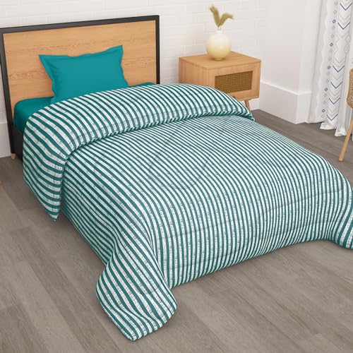 Image of Single Bed Comforter 180 GSM Reversible Microfiber | Comforter Single | AC Comforter Single Bed | Lightweight All Season Comforter | Blanket Single Size - Green & White