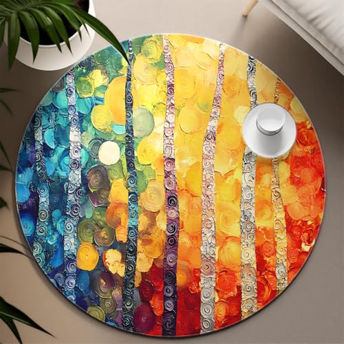 Tapis rond antidérapant motif tronc d'arbre abstrait moderne 140cm