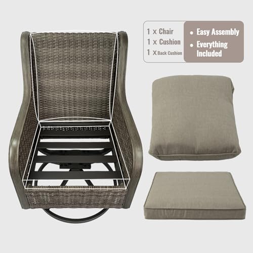 Huasperozi 2 Pieces Patio Furniture Sets-Swivel Patio Chairs with High Back Cushions and Wicker Outdoor Side Table,All Weather Patio Conversation Set for Garden Backyard Porch Deck
