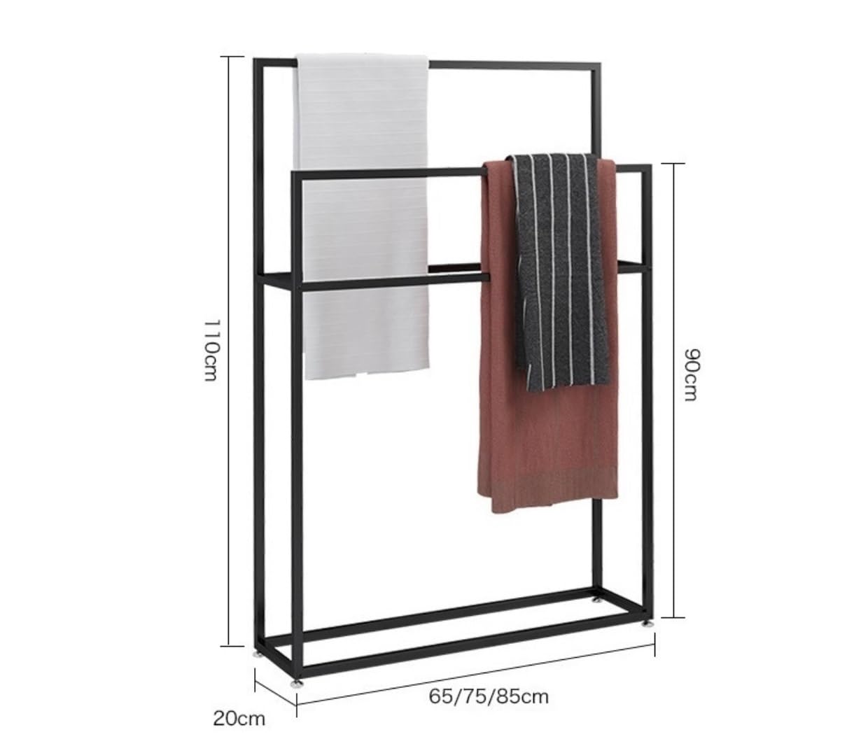 Portasciugamani Portasciugamani da Terra in Metallo A 2 Livelli per Bagno Soggiorno Lavanderia Piantana(White,65 * 20 * 110cm)