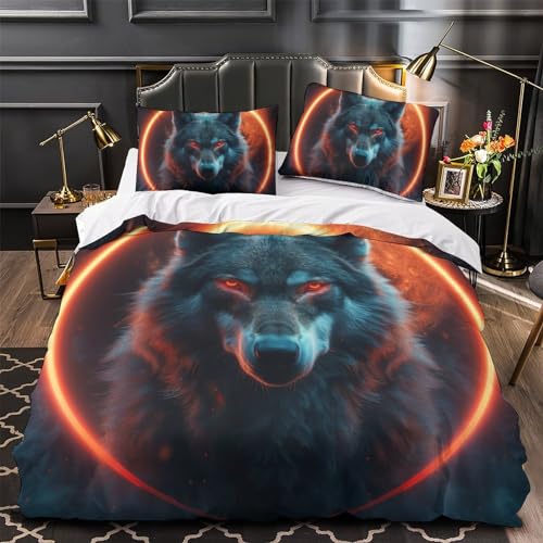 Linge de lit loup 200x200 impression 3D haute définition finitions zip