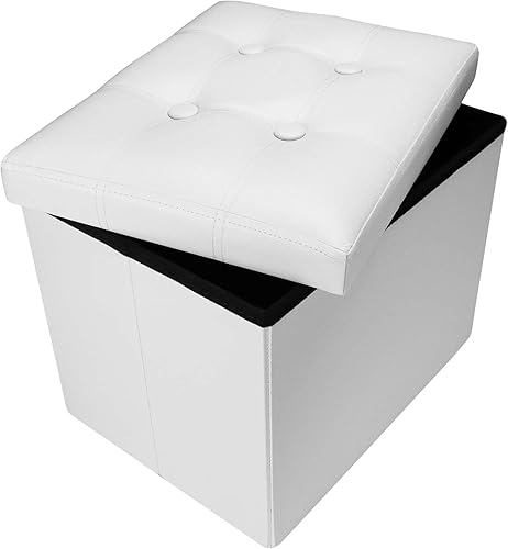 Otomana plegable de almacenamiento, taburete de pie con asiento acolchado de espuma más gruesa, banco otomano de almacenamiento de cuero, reposapiés