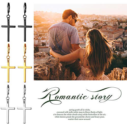 3 Pairs Stud Earrings with Cross Dangle for Men Women,Cupimatch Stainless Steel Cross Pierced Earrings Set, Screw Back (hoop cross earrings) - Image 3