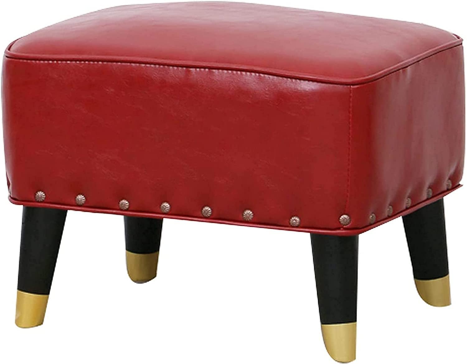 Repose-Pieds en Cuir PU et Bois Massif Tabouret Rembourré Impermeable pour Salon