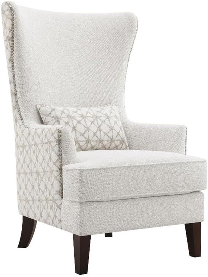 Pemberly Row Set of 2 Upholstered High Wingback Accent Chairs in Latte