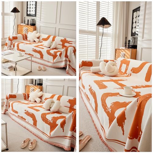 Couverture canapé chenille orange pour une ambiance cocooning salon et fauteuil 1 place - 7