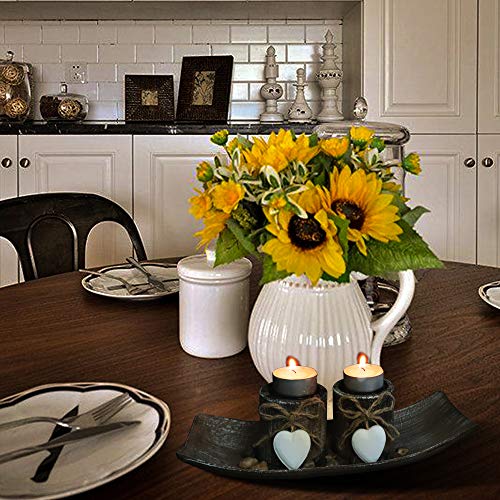 Fovasen Shabby Chic Tea Light Candle Holders, Romantic Valentines Christmas Decor Rustic Candle Holder Set Wooden Votive Candlestick With Tray And Rocks For Coffee Dining Table Center Decor-Set Of 2 #TOP3