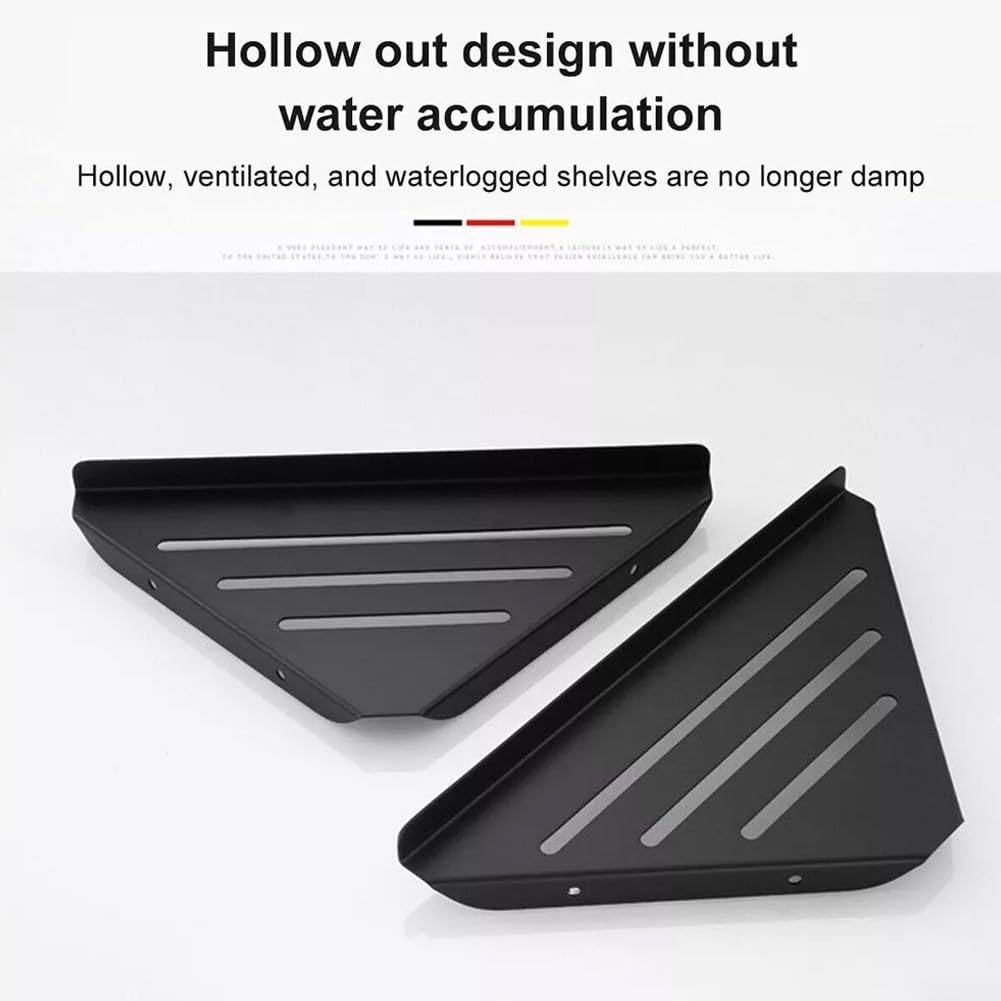 Estante de ducha esquinero de 90 grados, acero inoxidable 304, instalación sin taladro, diseño triangular para baño y cocina, color negro, ahorro de espacio
