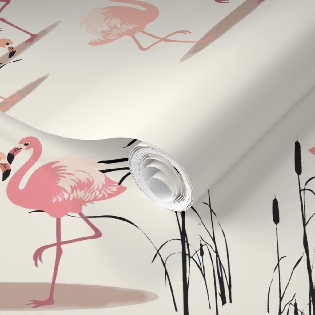 Removable Wallpaper 3ft x 2ft - Vintage Flamingo Glam Flamingos 1950S Retro Trailer Inspired Exotic Birds Tropical Beach Summer Custom Pre-Pasted Wallpaper by Spoonflower